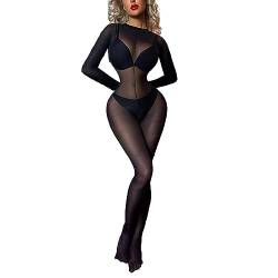 renvena Damen Bodystocking Sexy Ouvert Nylon Body Offener Schritt Bodysuit Einteiler Jumpsuit Transparent Strümpfe Unterwäsche Nachtwäsche Schwarz P One Size von renvena