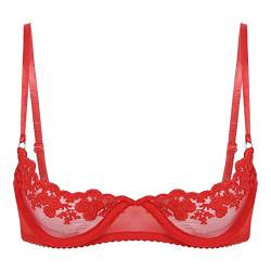 renvena Damen Spitze BH Hebe Push Up Bra Offen Büstenhebe BH mit Bügel Unterbrust Bralette Büstenhalter Sexy Dessous Unterwäsche Z Rot XXL von renvena