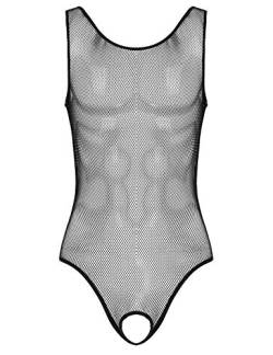 renvena Herren Netz Body Overall Transparent Unterwäsche Einteiler Bodysuit Jumpsuit Ouvert Dessous Unterhemd Muskelshirt Nachtwäsche Schwarz XL von renvena