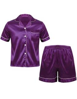 renvena Herren Satin Pyjama Kurz Zweiteiliger Schlafanzug Kurzarm Schlafshirt mit Shorts Sommer Nachtwäsche Sleepwear Loungewear Violett L von renvena