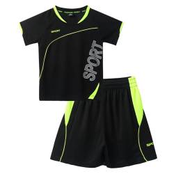 renvena Kinder Jungen Sport Kleidung Set Trainingsanzug Kurz Jogginganzug Kurzarm T-Shirt Tops mit Sportshorts Fussball Trikot Sportswear Sommer Schwarz 122-128 von renvena