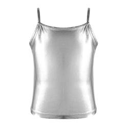 renvena Mädchen Metallic Tank Top Lange Trägertops Ärmellos Shirt Oberteil Unterhemd Einfarbig Kinder Tanz Sport Tops Stretch Silber 152/12 Jahre von renvena