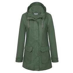 Regenjacke Damen Wasserdicht Regenmantel Gefüttert Atmungsaktiv Friesennerz PU Damen Regenjacke Wasserdicht Regenparka Regenjacke mit Kapuze,Grün,38 von rhythm of the rain