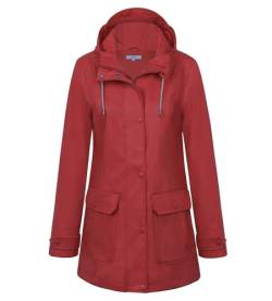 rhythm of the rain Regenjacke Damen Wasserdicht Regenmantel Gefüttert Atmungsaktiv Friesennerz PU Damen Regenjacke Wasserdicht Regenparka Regenjacke mit Kapuze,Rot,36 von rhythm of the rain