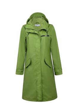 rhythm of the rain Regenmantel Damen gefüttert Windbreaker lang Wasserdicht Atmungsaktive Regenjacke mit kapuze Friesennerz PU Regenparka Outdoorjacke GREEN 38-EU von rhythm of the rain