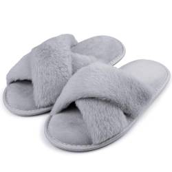 riemot Hausschuhe Damen Winter Plüsch Pantoffeln Memory-Schaum Warme Hausschlappen Bequeme Rutschfeste Flauschige Slipper, Grau Blau, gr.38-39 von riemot