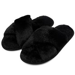 riemot Hausschuhe Damen Winter Plüsch Pantoffeln Memory-Schaum Warme Hausschlappen Bequeme Rutschfeste Flauschige Slipper, Schwarz, gr.36-37 von riemot