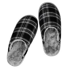 riemot Herren Warm Plüsch Hausschuhe mit Memory Foam Winter Pantoffeln Weiche Atmungsaktive Rutschfeste Slipper für Indoor & Outdoor Schwarz Weiß Gr.40/41 EU von riemot