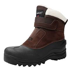 riemot Winterschuhe Damen Wasserdicht Winterstiefel Gefüttert Warme Schneestiefel Slip-on Thermostiefel Rutschfest Klettverschluss Winter Stiefel Braun Damen EU 37 von riemot