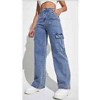 rikiki. Grafik & Produkt Latzhose Damen Jeans Hohe Taille Trendy Cargo Jeans Stretch Wide Leg Denim Hose von rikiki. Grafik & Produkt