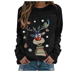 2023 Weihnachtspullover Damen Lustig Rentier Elfe Langarm Oberteile Weihnachtspulli Herbst Winter Rundhals Langarmshirt Pullover Christmas Print Pulli Jumper Weihnachten Sweatshirt Top von riou