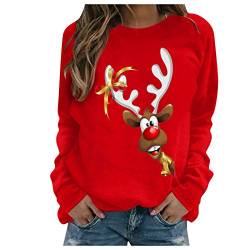 2023 Weihnachtspullover Damen Lustig Rentier Elfe Langarm Oberteile Weihnachtspulli Herbst Winter Rundhals Langarmshirt Pullover Christmas Print Pulli Jumper Weihnachten Sweatshirt Top von riou