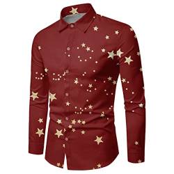 Lustige Weihnachtshemden Herren Langarm Freizeithemden Christmas Print Langarmhemd Stehkragen Normale Passform Knopfleiste Funky Hemden Weihnachts Beiläufige Festival Party Herrenhemden von riou