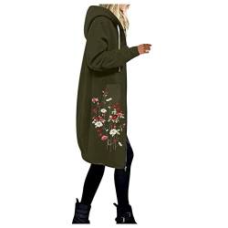 riou Damen Kapuzenjacke Lang Winter Herbst Übergangsjacke Hoodie Jacke mit Reißverschluss Sweatjacke von riou