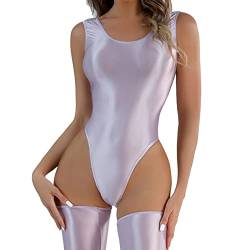 riou Dessous Set Kostüm Großer, öliger, seidiger, glänzender T-Schritt-Bodysuit für Damen, transparente, sexy Dessous Sexy Dessous Set Schwarz (Purple, L) von riou