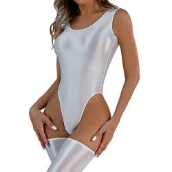 riou Dessous Set Kostüm Großer, öliger, seidiger, glänzender T-Schritt-Bodysuit für Damen, transparente, sexy Dessous Sexy Dessous Set Schwarz (White, L) von riou
