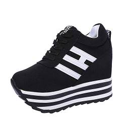 riou Leopard Damen Schuhe Bottom-Sport High-Top-Sneaker-Mode für Frauen aus Leinwand Spitze Schuhe up Freizeit- für Frauen Damenschuhe Stiefeletten 35 (Black, 38) von riou