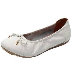rismart Ballerinas Damen Schleifchen Faltbare Flache Pumps Elegante Leder Schuhe(Weiß,39 EU) von rismart