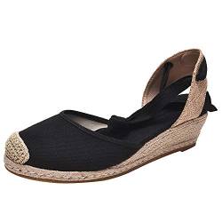 rismart Damen Espadrilles Sandalen Keilabsatz Knöchelriemen Sommer Schuhe SN02714(Schwarz,39 EU) von rismart