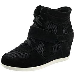 rismart Damen Keil Hakenschleife Arbeitsbereich Komfort Wildleder Mode Sneaker Schuhe 8522-2(schwarz,EU38) von rismart