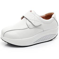 rismart Damen Keilabsatz Klettverschluss Gemütlich Niedlich Leder Mode Sneakers SN8787(Weiß,EU38) von rismart