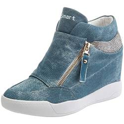 rismart Damen Keilabsatz Plateau Freizeitschuhe Mode Sneaker SN15018 (Denim Blue,37 EU) von rismart