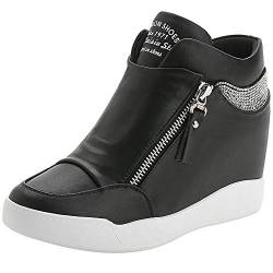 rismart Damen Keilabsatz Plateau Freizeitschuhe Mode Sneaker SN15018 (Schwarz,37 EU) von rismart