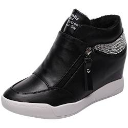 rismart Damen Keilabsatz Plateau Freizeitschuhe Mode Sneaker SN15018 (Schwarz Fell,38.5 EU) von rismart