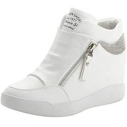 rismart Damen Keilabsatz Plateau Freizeitschuhe Mode Sneaker SN15018 (Weiß,34 EU) von rismart