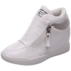 rismart Damen Keilabsatz Plateau Freizeitschuhe Mode Sneaker SN15018 (Weiß Fell,35.5 EU) von rismart