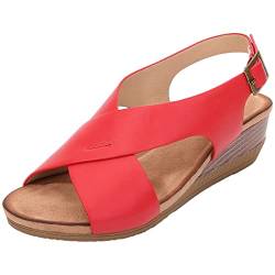 rismart Damen Keilsandalen Crisscross Strap Niedriger Absatz Offener Zeh Sommer Sandale Schuhe Rot,37 von rismart