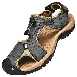 rismart Herren Closed Zu Draussen Sport Trekking Schuhe Leder Sandalen SN1505(Dunkel Grau,46 EU) von rismart