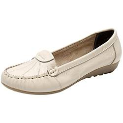 rismart Mokassins Damen Leder Loafer Flache Bequem Beiläufig Arbeit Schuhe Beige 40 EU von rismart