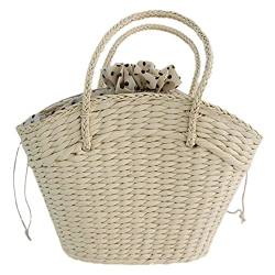 rismart Sommer Strand Handtasche, Handgemacht Stroh Tasche Urlaubstasche Beige von rismart