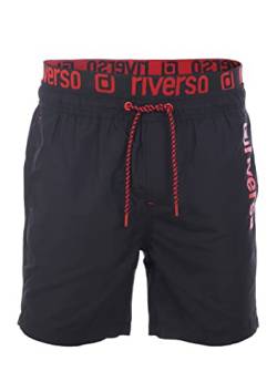 riverso Badehose Herren Regular Fit RIVBobby Badeshorts Sporthose Schwimmhose Shorts Kurze Hosen Print Elastischer Bund Schwarz 4XL, Größe:4XL, Farbe:Black-Cherry Red von riverso