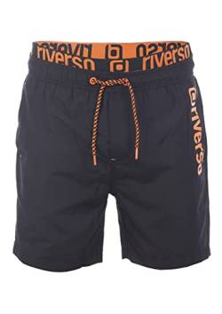 riverso Badehose Herren Regular Fit RIVBobby Badeshorts Sporthose Schwimmhose Shorts Kurze Hosen Print Elastischer Bund Schwarz 4XL, Größe:4XL, Farbe:Black-Shiny Orange von riverso