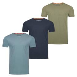 riverso Herren Basic T-Shirt RIVLenny 3er Pack Rundhals Tee Regular Fit Kurzarm Einfarbig Flammgarn dünne Ware 100% Baumwolle Blau Navy Grün S, Größe:S, Farbe:Farbmix 2 von riverso