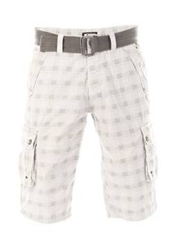 riverso Herren Cargo Shorts RIVAnton Regular Fit Gürtel Taschen Sommer Baumwolle Basic Kurze Kariert Hose Bermuda Einfarbig, Größe:W 46, Farbe:White Grey Check (23200) von riverso