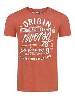 riverso Herren T-Shirt RIVLeon Rundhals O-Neck Kurzarm Tee Shirt Print Regular Fit 100% Baumwolle, Größe:M, Farbe:Terracotta Red (D1JD) von riverso