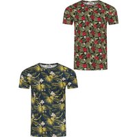 riverso T-Shirt Herren Printshirt RIVBill Regular Fit (2-tlg) Kurzarm Hawaiishirt mit Rundhalsausschnitt aus 100% Baumwolle von riverso