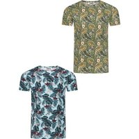 riverso T-Shirt Herren Printshirt RIVBill Regular Fit (2-tlg) Kurzarm Hawaiishirt mit Rundhalsausschnitt aus 100% Baumwolle von riverso