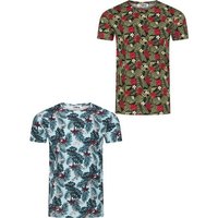 riverso T-Shirt Herren Printshirt RIVBill Regular Fit (2-tlg) Kurzarm Hawaiishirt mit Rundhalsausschnitt aus 100% Baumwolle von riverso