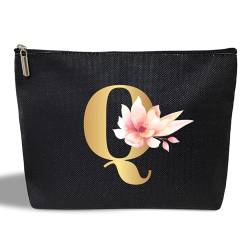 Kosmetiktasche für Damen, personalisierbar, Schwarz, Schwarze Make-up-Tasche - Q von rizotus