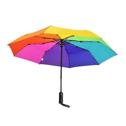 rockible Regenbogen Klappschirm, Automatischer Regenschirm, Mini Klappautomatik, Schnell Trocknend, Wasserdicht, Regenschirme, Reiseschirm für Den Außenbereich von rockible