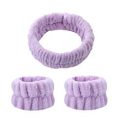 rockible Wellness Stirnband und Handgelenkband Set für Damen - Perfekt für Spa und Gesichtspflege, Hellviolett von rockible