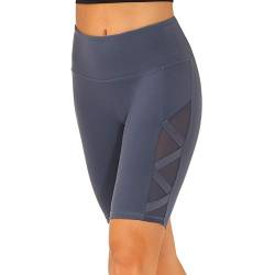 romansong Damen-Leggings aus Netzstoff, Yogahose mit Tasche, nicht durchsichtig, Caprihose, hohe Taille, Bauchkontrolle, 4-Wege-Stretch, 121 - Blau, Mittel von romansong