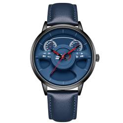 rorios Analog Quarz Armbanduhren Herren Mode Uhr Kreative Skelett Uhren Freizeit Edelstahl Uhren Minimalistisch Leder Armband Uhr für Männer Blau A von rorios