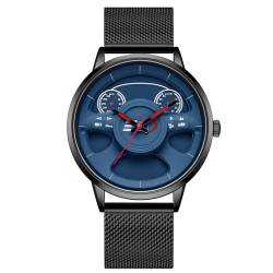 rorios Analog Quarz Armbanduhren Herren Mode Uhr Kreative Skelett Uhren Freizeit Edelstahl Uhren Minimalistisch Mesh Armband Uhr für Männer Blau B von rorios