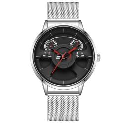 rorios Analog Quarz Armbanduhren Herren Mode Uhr Kreative Skelett Uhren Freizeit Edelstahl Uhren Minimalistisch Mesh Armband Uhr für Männer Silber B von rorios