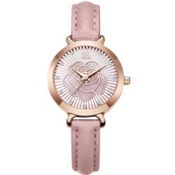 rorios Analoge Quarz Damenuhren Frauen Freizeit Armbanduhr Einfach Diamant Uhr wasserdichte Lederarmband Uhr Rosa von rorios